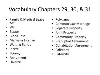 Vocabulary Chapters 29, 30, &amp; 31