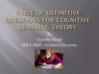 Table of Definitive Questions for Cognitive Learning Theory