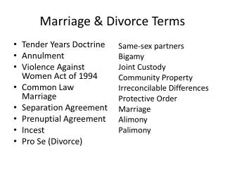 Marriage &amp; Divorce Terms
