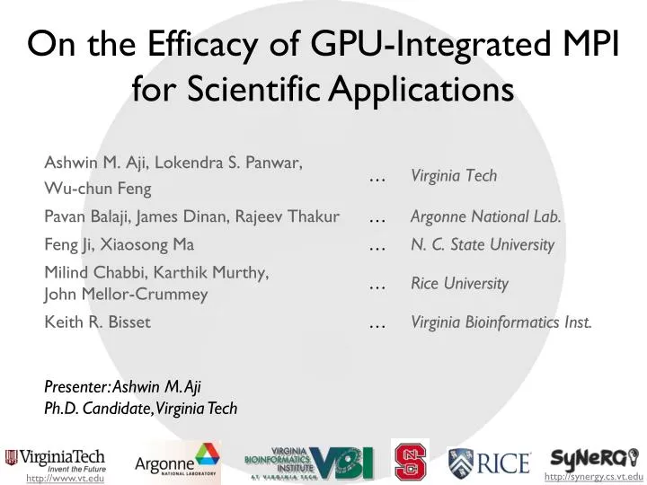 on the efficacy of gpu integrated mpi for scientific applications