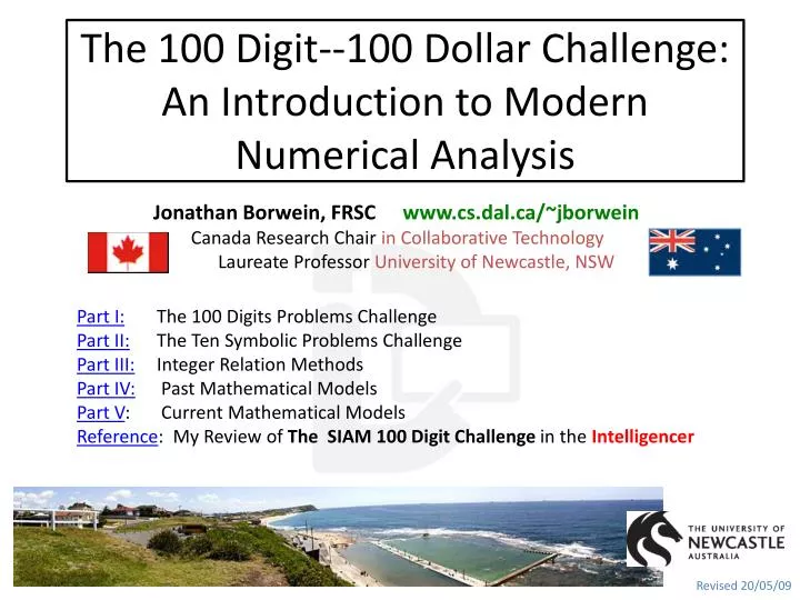 the 100 digit 100 dollar challenge an introduction to modern numerical analysis