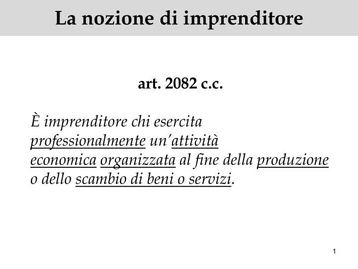 la nozione di imprenditore