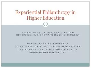Experiential Philanthropy in Higher Education