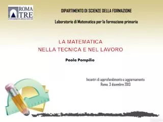 dipartimento di scienze della formazione laboratorio di m atematica per la formazione primaria