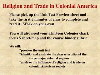 Religion and Trade in Colonial America