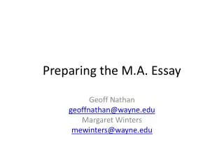 Preparing the M.A. Essay