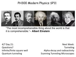 4 / 7 Day 21 : Questions? Infinite/finite square well Quantum tunneling