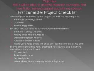 First Semester Project Check list