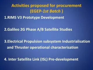 Activities proposed for procurement (EGEP- 1st Batch )