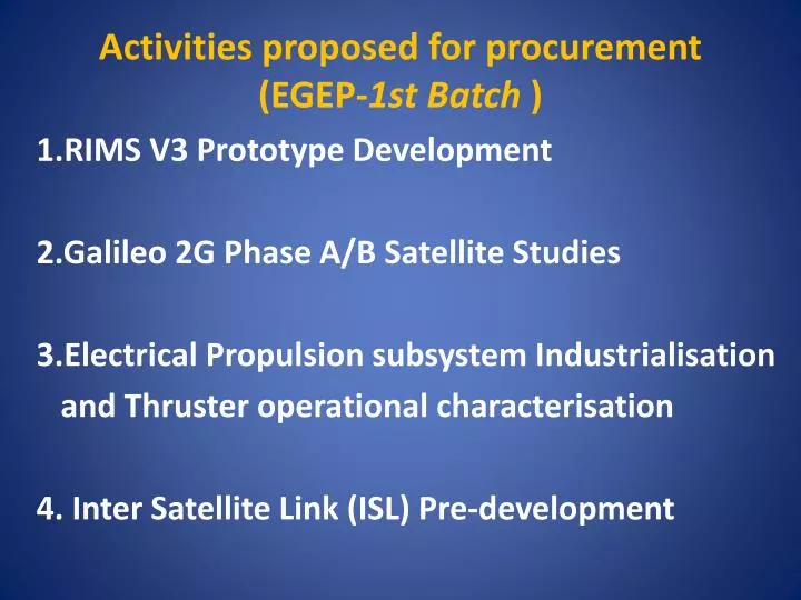 activities proposed for procurement egep 1st batch