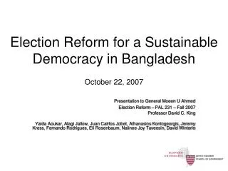 Election Reform for a Sustainable Democracy in Bangladesh