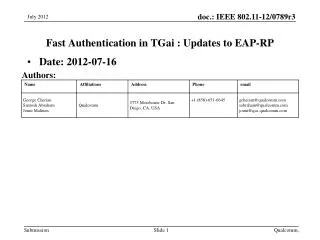 Fast Authentication in TGai : Updates to EAP-RP