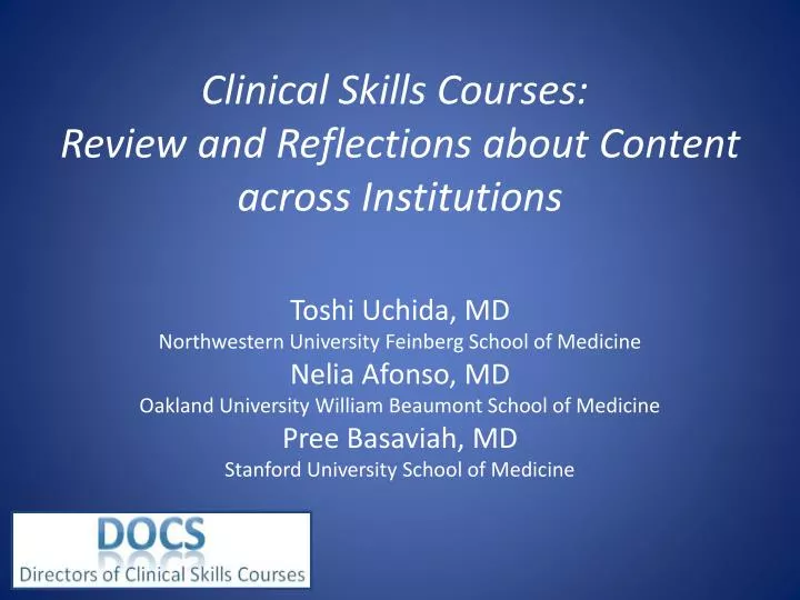 clinical skills courses review and reflections about content across institutions