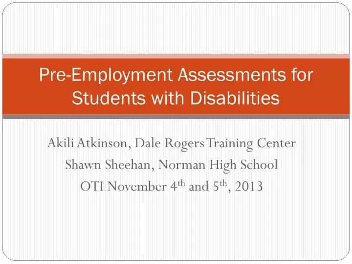 pre employment assessments for students with disabilities