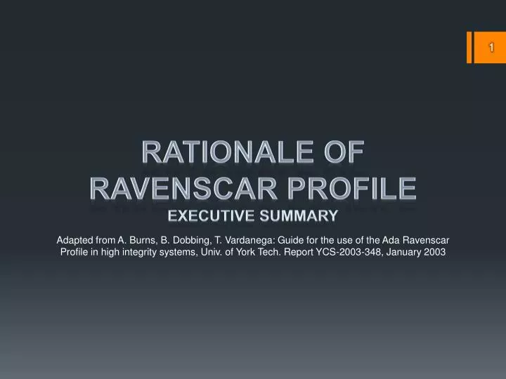 rationale of ravenscar profile executive summary