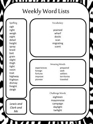Weekly Word Lists