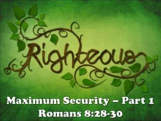 Maximum Security – Part 1 Romans 8:28-30