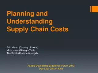 Planning and Understanding Supply C hain C osts