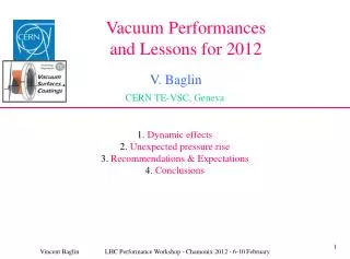 Vacuum P erformances and Lessons for 2012