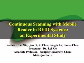 Continuous Scanning with Mobile Reader in RFID Systems : an Experimental Study