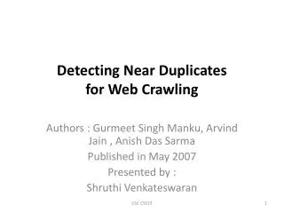 Detecting Near Duplicates for Web Crawling