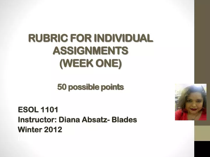 rubric for individual assignments week one 50 possible points