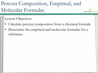 Lesson Objectives Calculate percent composition from a chemical formula