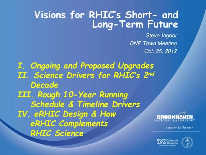 visions for rhic s short and long term future