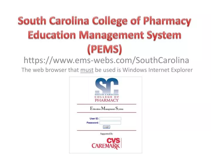 south carolina college of pharmacy education management system pems