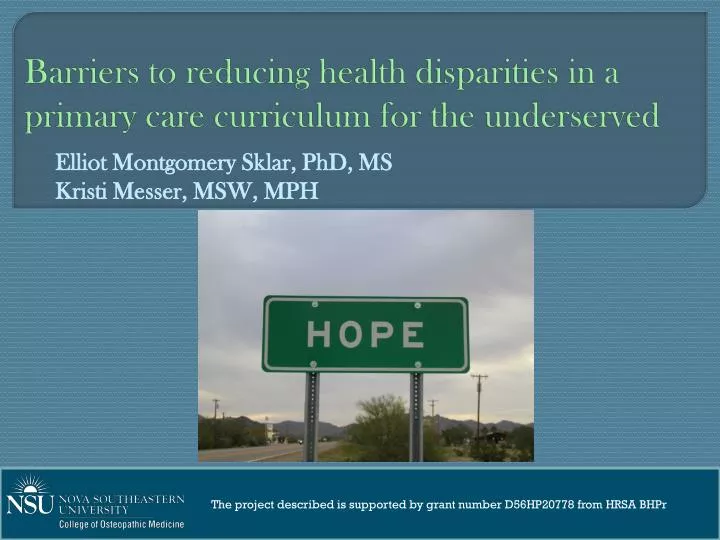 barriers to reducing health disparities in a primary care curriculum for the underserved