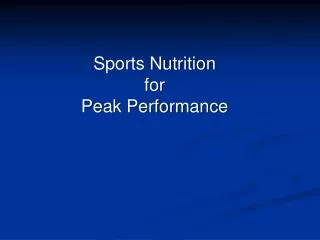 Sports Nutrition for Peak Performance