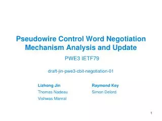 Pseudowire Control Word Negotiation Mechanism Analysis and Update
