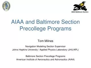 AIAA and Baltimore Section Precollege Programs