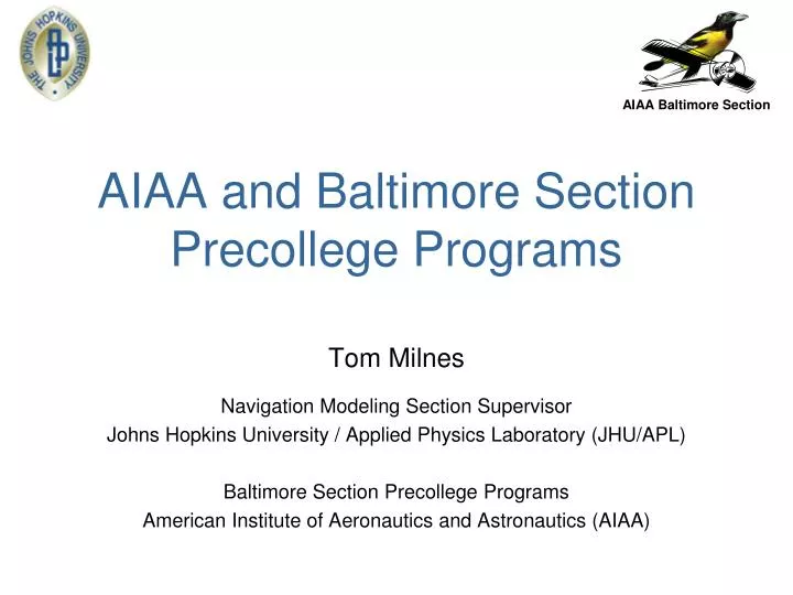 aiaa and baltimore section precollege programs