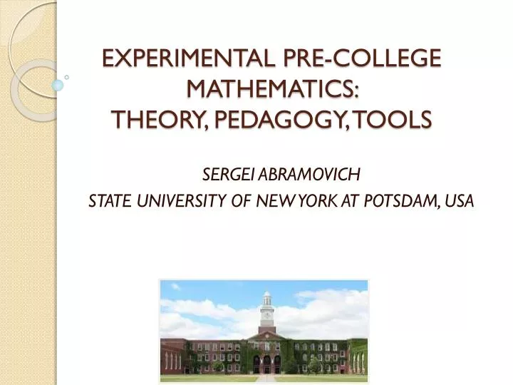 experimental pre college mathematics theory pedagogy tools