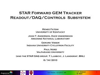 STAR Forward GEM Tracker Readout/DAQ/Controls Subsystem