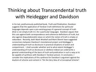Thinking about Transcendental truth with Heidegger and Davidson