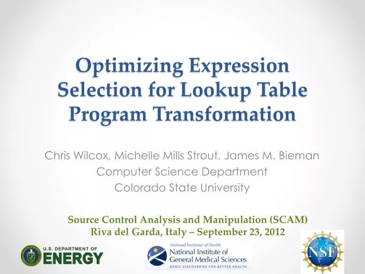 optimizing expression selection for lookup table program transformation