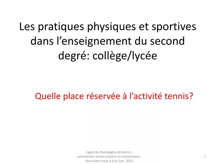 les pratiques physiques et sportives dans l enseignement du second degr coll ge lyc e