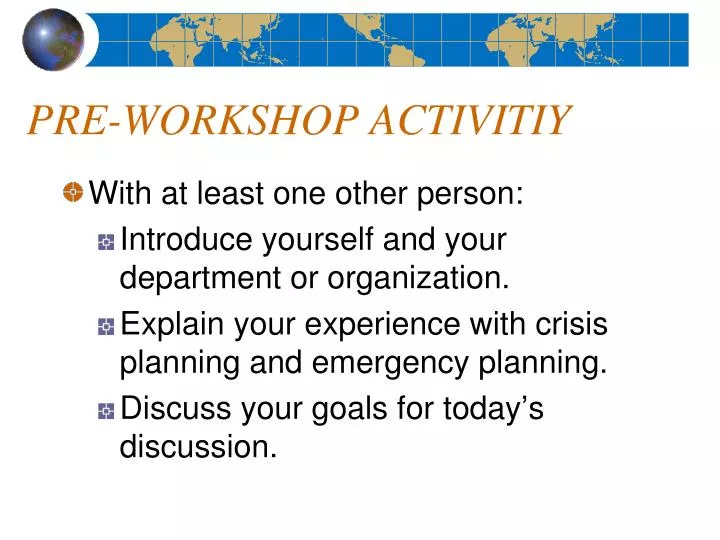 pre workshop activitiy