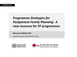 Programme Strategies for Postpartum Family Planning : A new resource for FP programmes