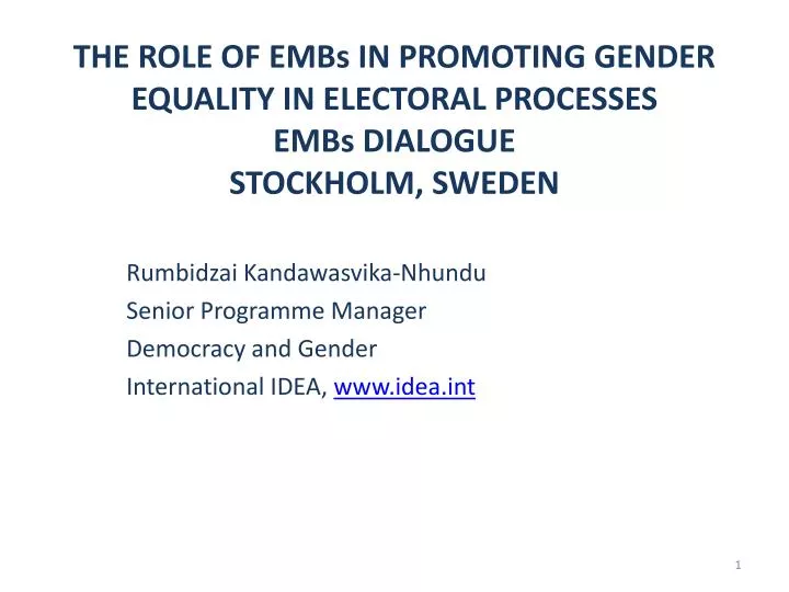 the role of embs in promoting gender equality in electoral processes embs dialogue stockholm sweden