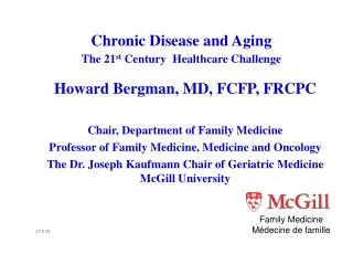 Chronic Disease and Aging The 21 st Century Healthcare Challenge