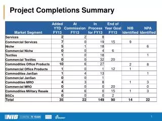Project Completions Summary
