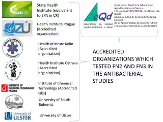 ACCREDITED ORGANIZATIONS WHICH TESTED FN2 AND FN3 IN THE ANTIBACTERIAL STUDIES