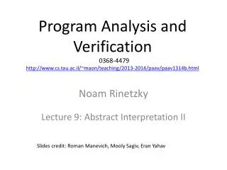 Noam Rinetzky Lecture 9: Abstract Interpretation II