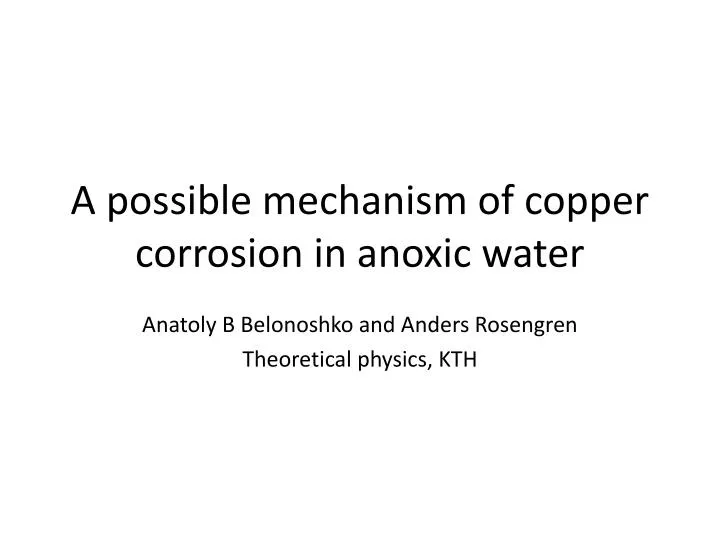 a possible mechanism of copper corrosion in anoxic water