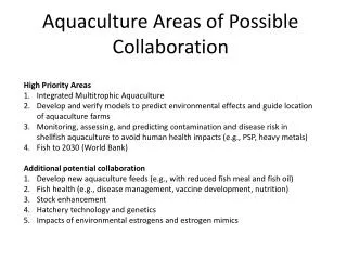 Aquaculture Areas of Possible Collaboration