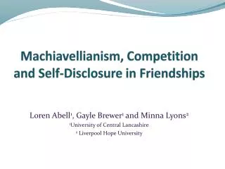 Machiavellianism, Competition and Self-Disclosure in Friendships
