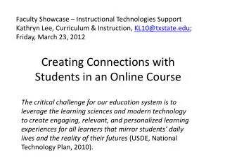 Creating Connections with Students in an Online Course